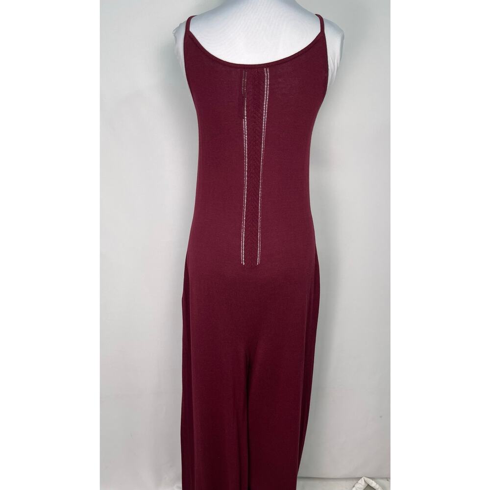 Anthropologie Burgundy Knit Sleeveless Wide Leg Jumpsuit With Pockets Size M - Picture 4 of 9